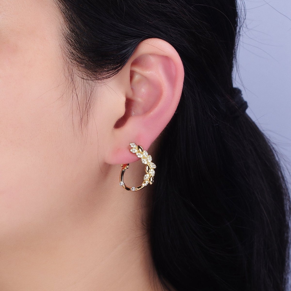 16K Gold Filled Sphere Paddy Micro Paved Front-Facing Hinge Hoop Earrings in Gold & Silver | AD907 AD908