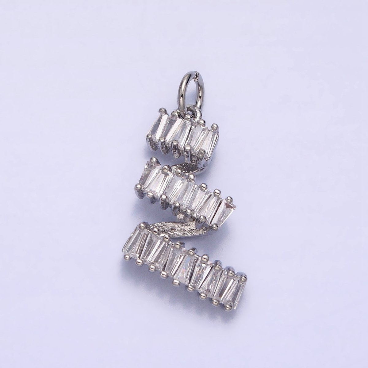 16K Gold Filled Spiral Twirl Clear Baguette CZ Lined Add-On Charm in Gold & Silver | AC1239 AC1240