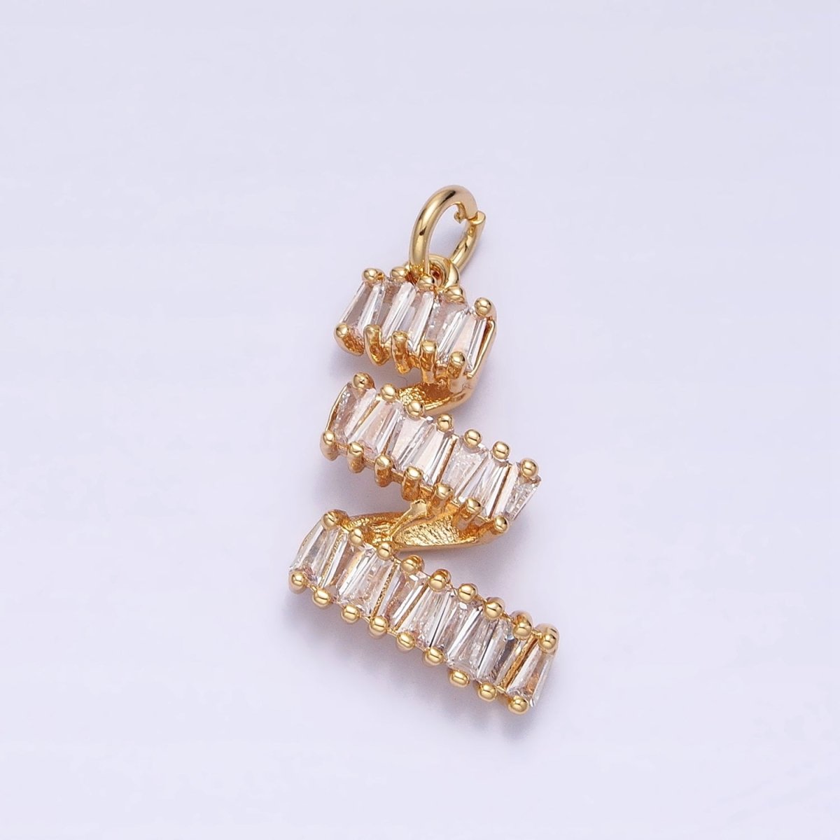 16K Gold Filled Spiral Twirl Clear Baguette CZ Lined Add-On Charm in Gold & Silver | AC1239 AC1240