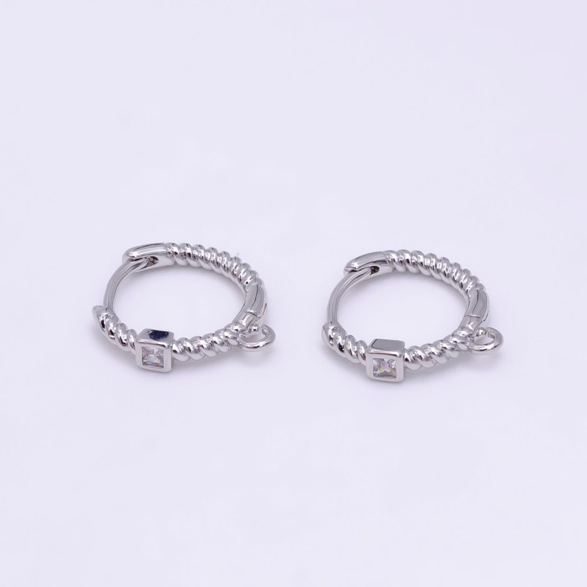 16K Gold Filled Square CZ Twisted Croissant Open Loop Huggie Earrings Supply in Gold & Silver | L810 L929
