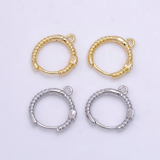 16K Gold Filled Square CZ Twisted Croissant Open Loop Huggie Earrings Supply in Gold & Silver | L810 L929