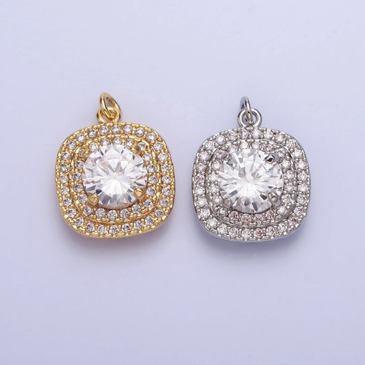 16K Gold Filled Square Micro Paved Round Clear CZ Add-On Charm in Gold & Silver | AC389 AC390