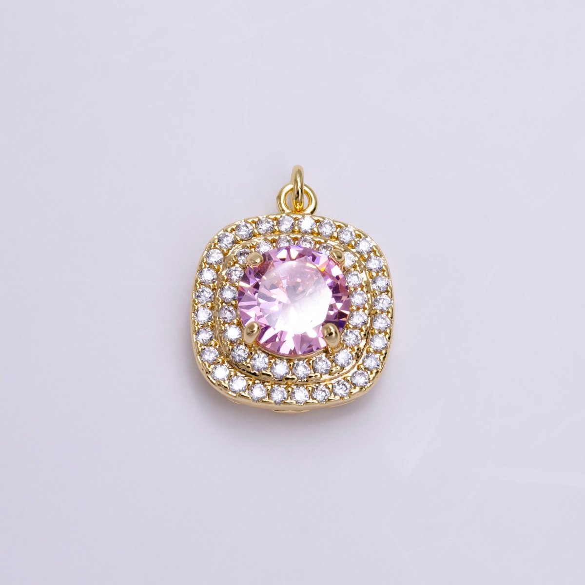 16K Gold Filled Square Micro Paved Round Pink CZ Add-On Charm in Gold & Silver | AC1459 AC1460