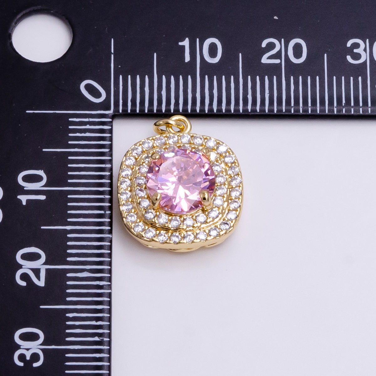 16K Gold Filled Square Micro Paved Round Pink CZ Add-On Charm in Gold & Silver | AC1459 AC1460