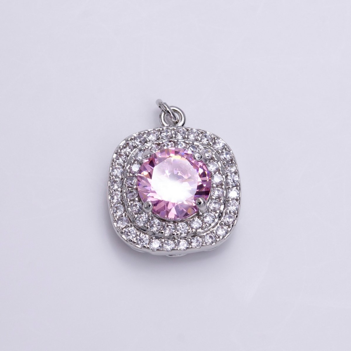 16K Gold Filled Square Micro Paved Round Pink CZ Add-On Charm in Gold & Silver | AC1459 AC1460