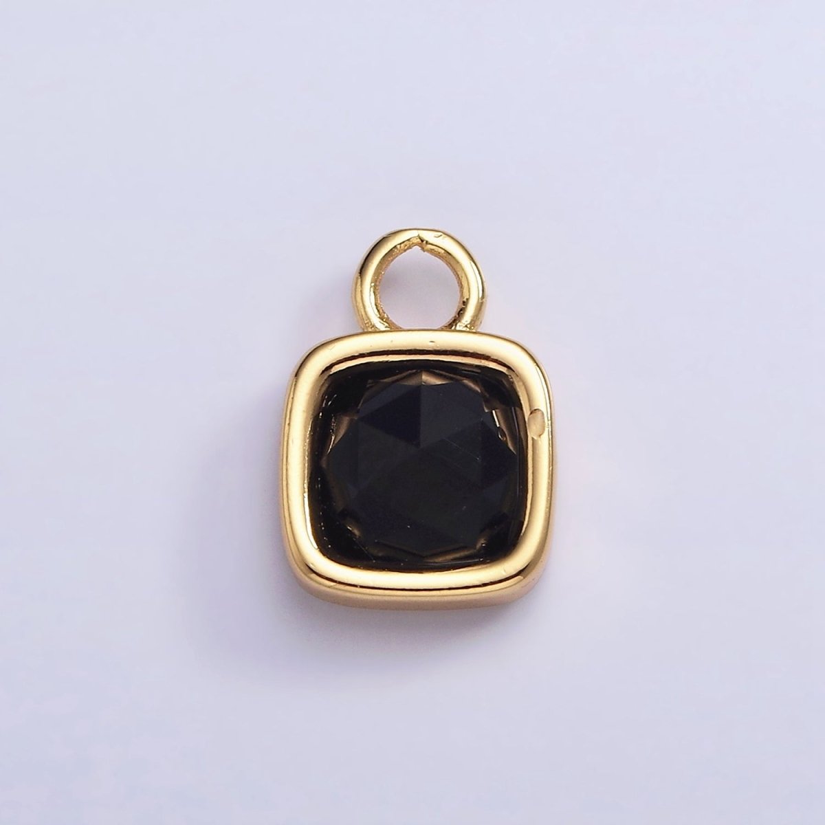 16K Gold Filled Square Multifaceted Natural Gemstone Personalized Add-On Charm | AC1466 - AC1478