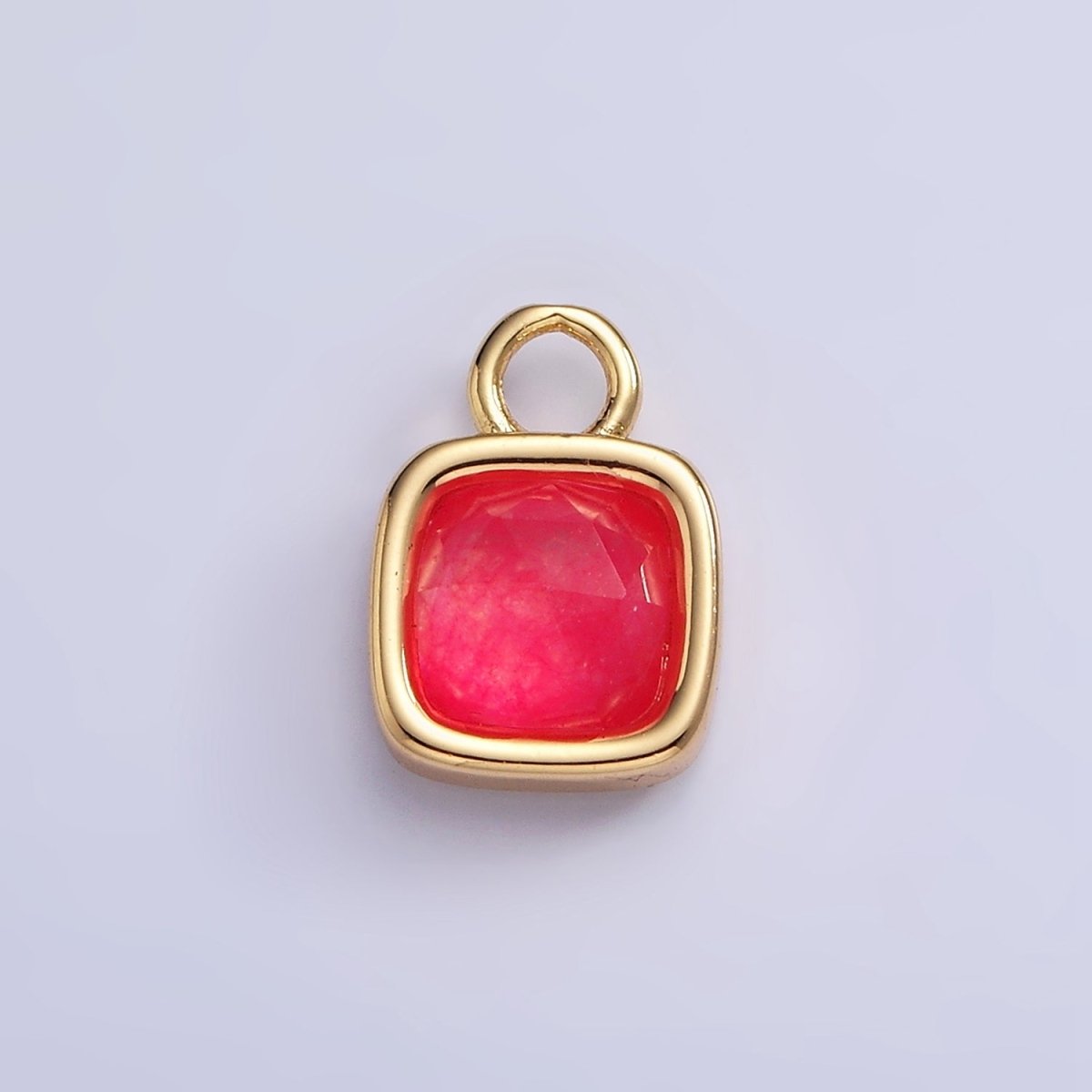 16K Gold Filled Square Multifaceted Natural Gemstone Personalized Add-On Charm | AC1466 - AC1478
