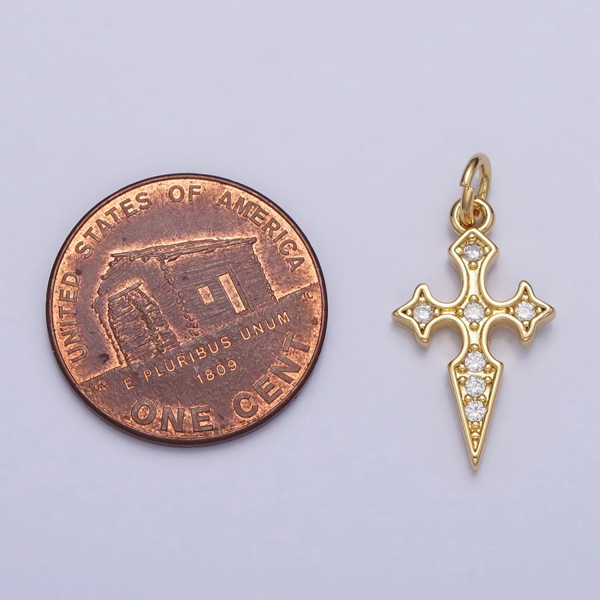 16K Gold Filled St. James Cross Micro Paved CZ Religious Add-On Charm | AC1288