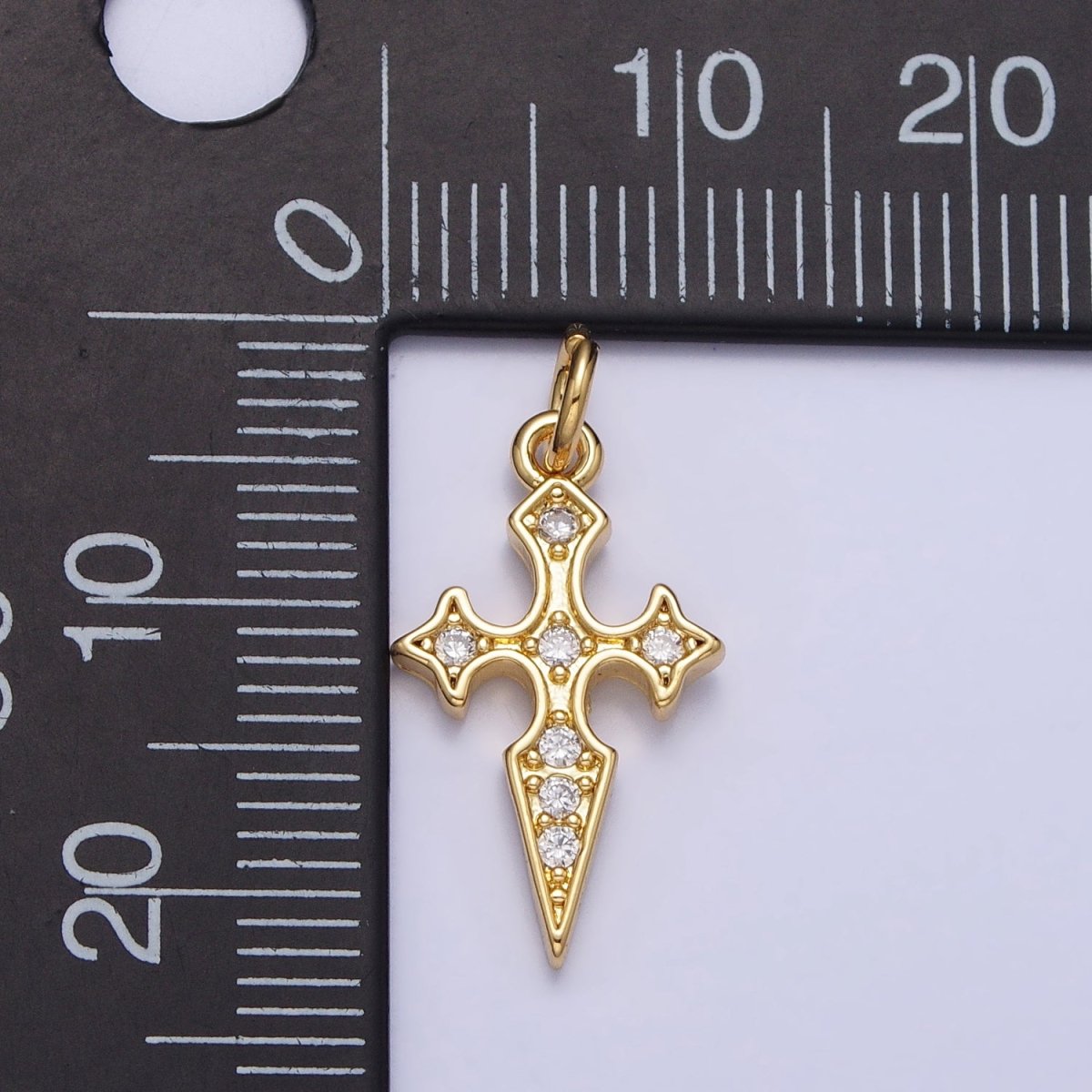 16K Gold Filled St. James Cross Micro Paved CZ Religious Add-On Charm | AC1288
