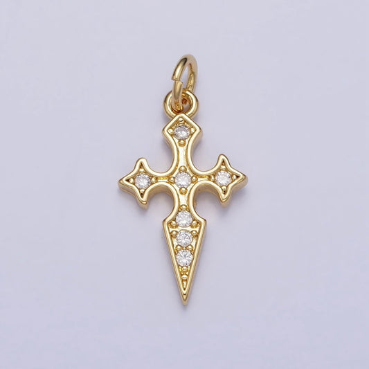 16K Gold Filled St. James Cross Micro Paved CZ Religious Add-On Charm | AC1288