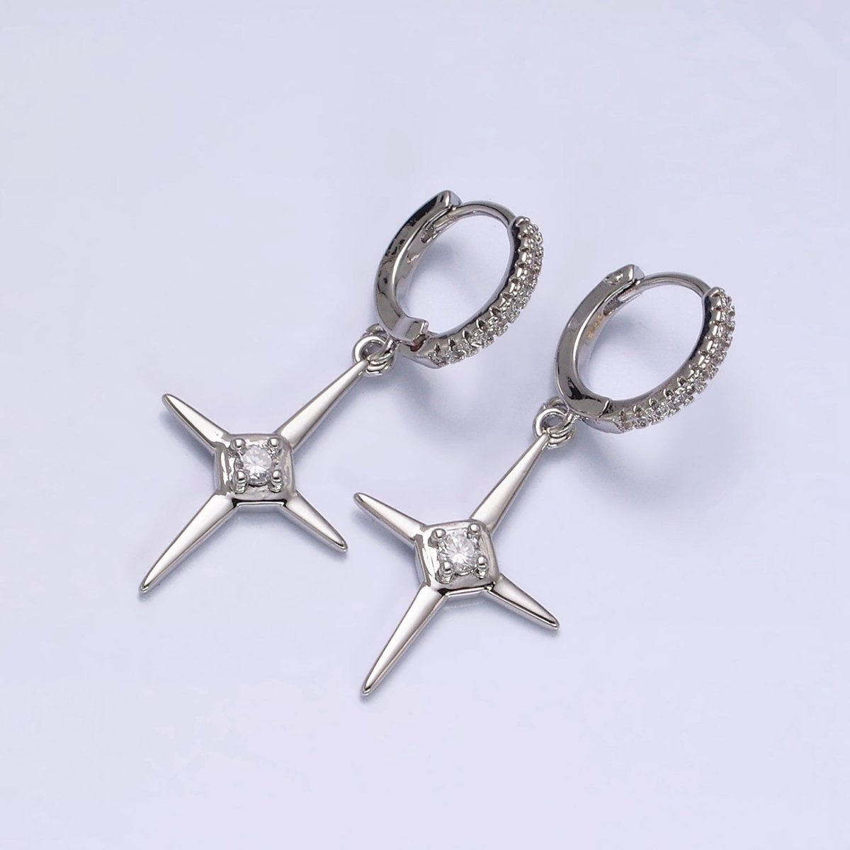 16K Gold Filled Star Celestial Drop Clear CZ Micro Paved Huggie Earrings in Gold & Silver | AD1062 AD1063