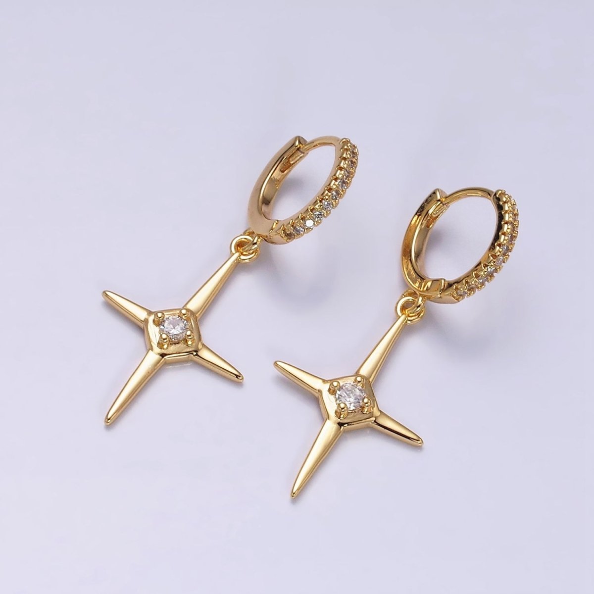16K Gold Filled Star Celestial Drop Clear CZ Micro Paved Huggie Earrings in Gold & Silver | AD1062 AD1063