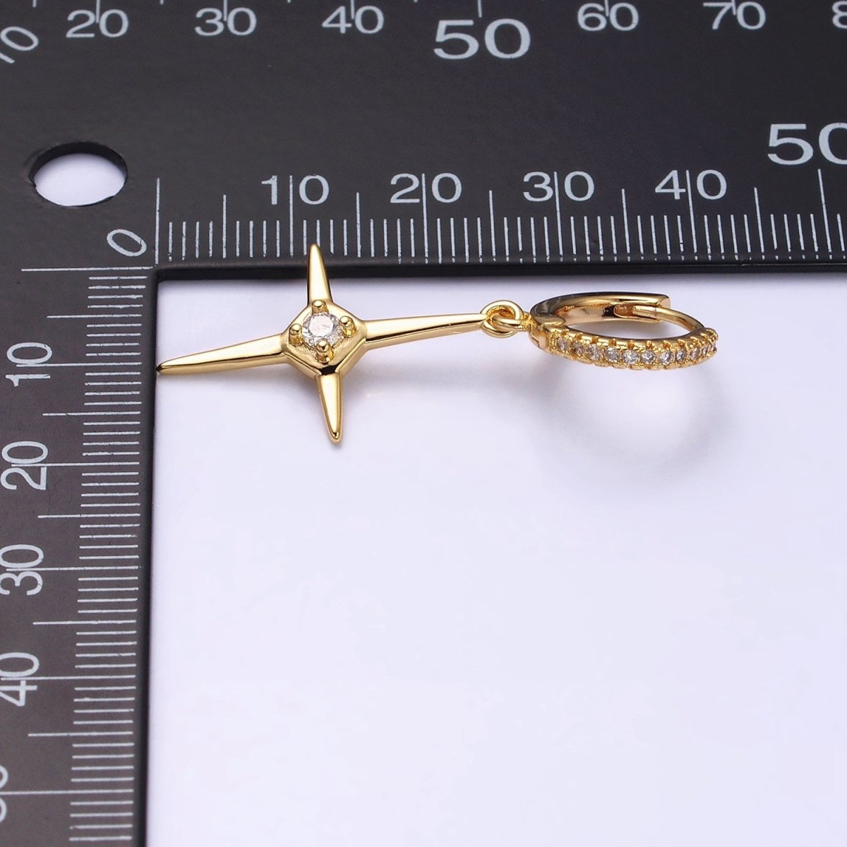 16K Gold Filled Star Celestial Drop Clear CZ Micro Paved Huggie Earrings in Gold & Silver | AD1062 AD1063