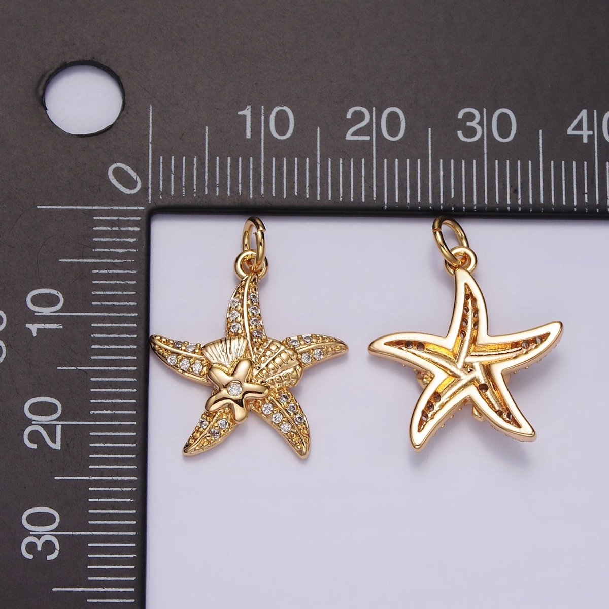 16K Gold Filled Starfish Animal Flower Micro Paved CZ Charm | AG457