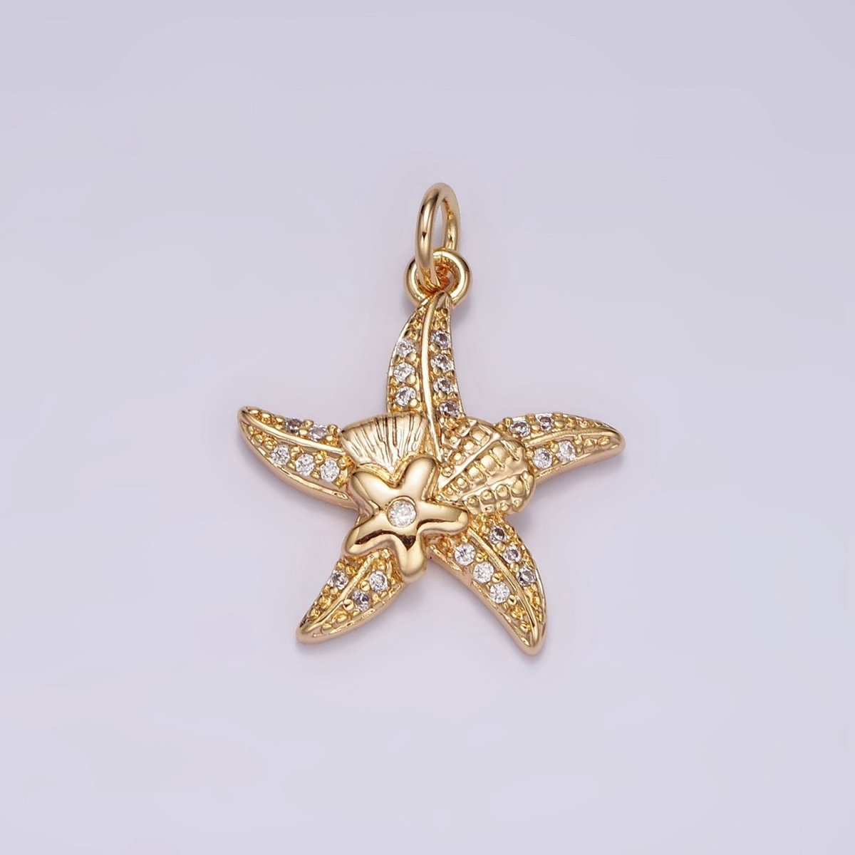 16K Gold Filled Starfish Animal Flower Micro Paved CZ Charm | AG457