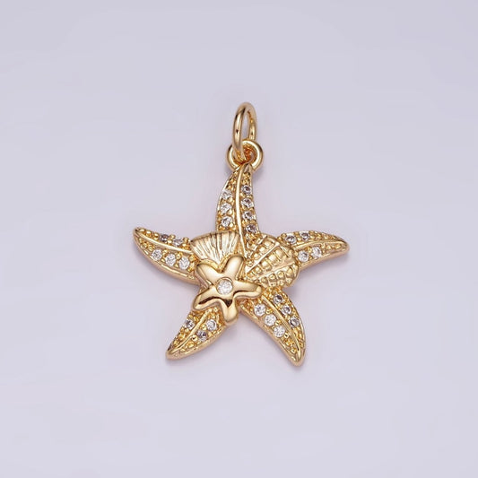 16K Gold Filled Starfish Animal Flower Micro Paved CZ Charm | AG457