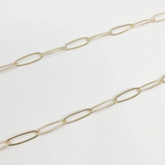 16K Gold Filled Stripe PAPERCLIP Chain by Yard, Oval Link Chain by Foot, Paper Clip Link for DIY Craft | ROLL-405 Clearance Pricing