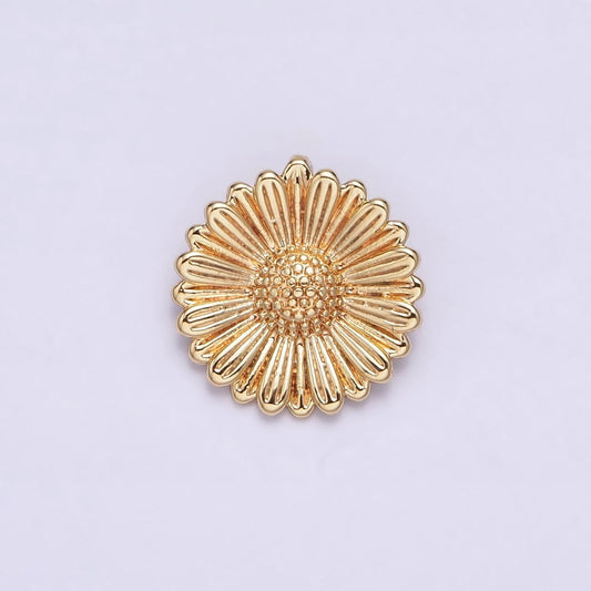 16K Gold Filled Sunflower Textured Round Pendant | AA603