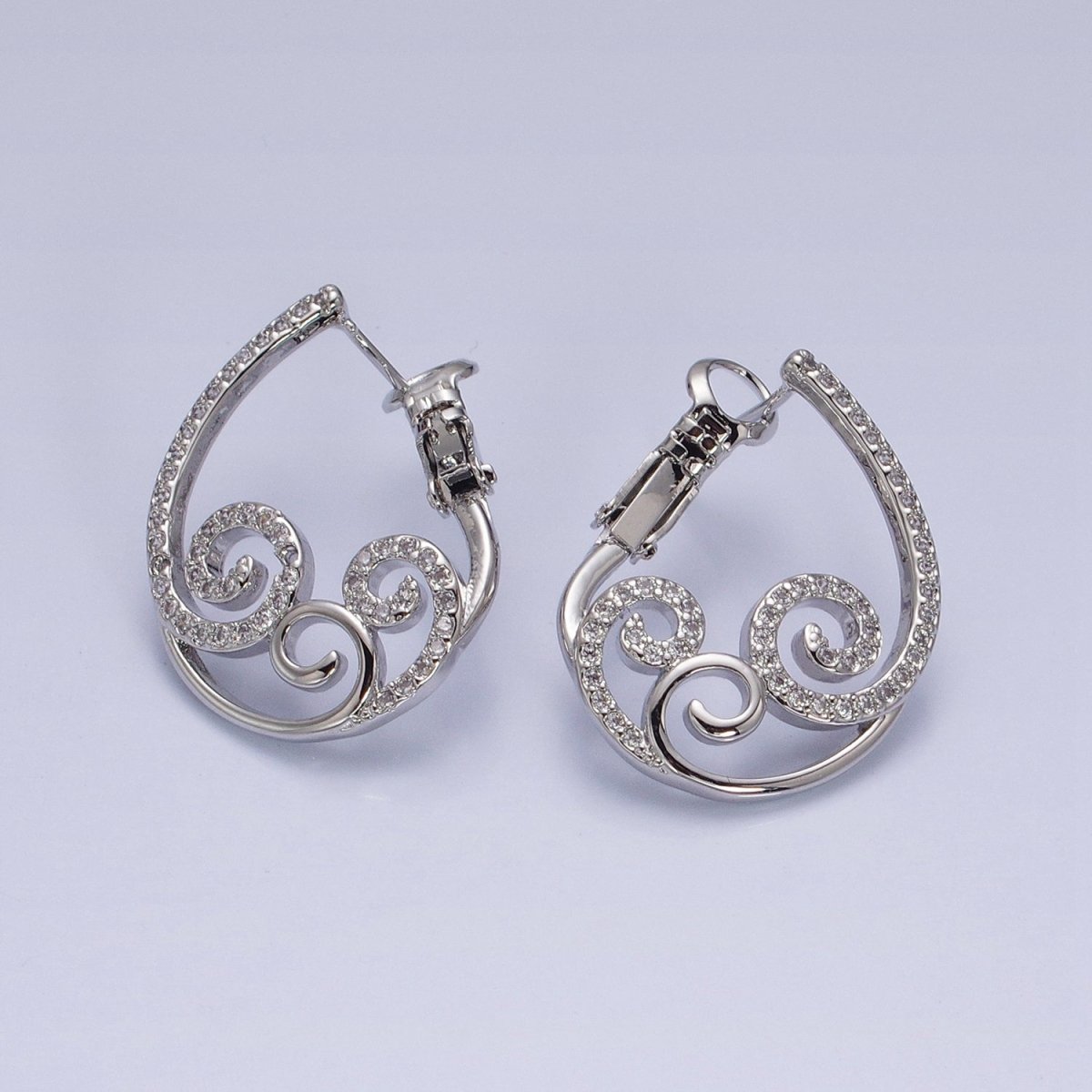 16K Gold Filled Swirl Micro Paved CZ Front-Facing Hinge Earring in Gold & Silver | AD1147 AD1148