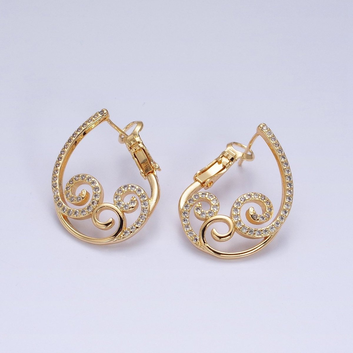 16K Gold Filled Swirl Micro Paved CZ Front-Facing Hinge Earring in Gold & Silver | AD1147 AD1148