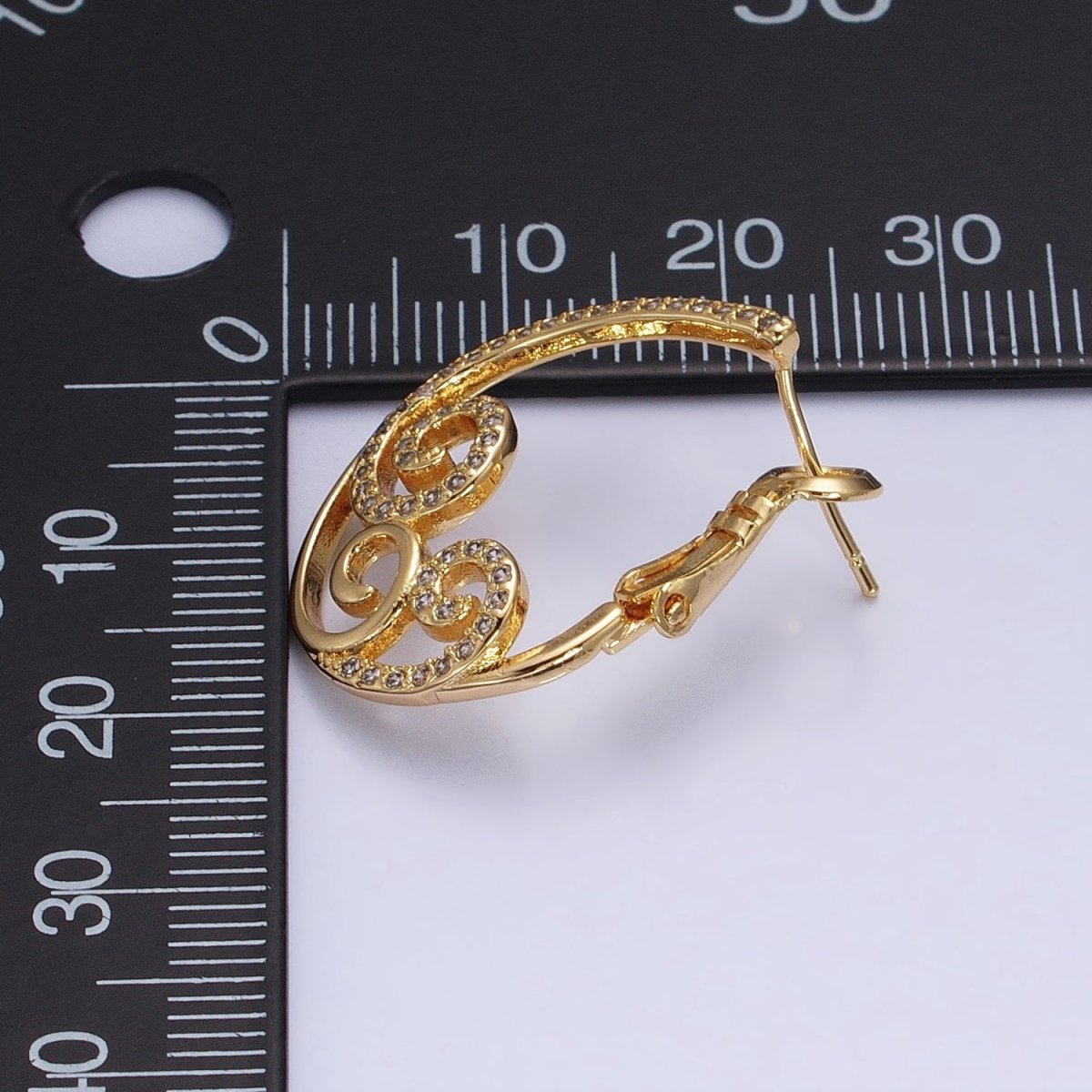 16K Gold Filled Swirl Micro Paved CZ Front-Facing Hinge Earring in Gold & Silver | AD1147 AD1148