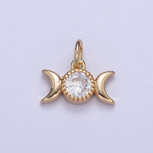 16k Gold Filled Tiny Moon and Cubic Zirconia Charm in Gold micro Pave CZ Bright Double Moon Celestial Charm N-434