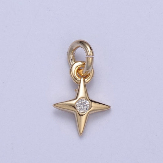 16k Gold Filled Tiny North Stars Charm Cubic Zirconia Charm in Gold micro Pave CZ Bright Stars Celestial Charm N-428