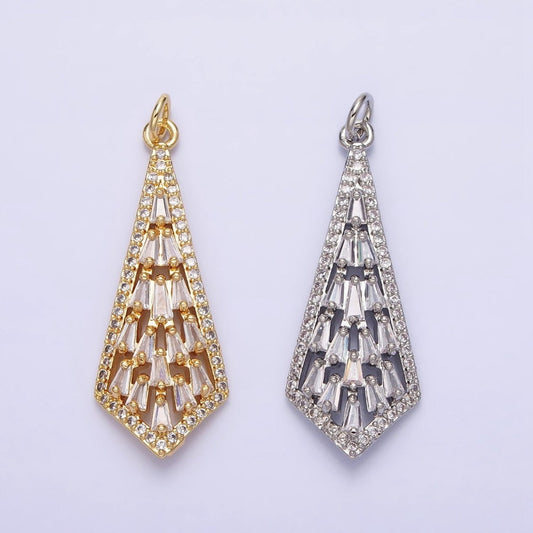 16K Gold Filled Triangle Baguette Micro Paved CZ Geometric Arrow Charm in Gold & Silver | AC1229 AC1230