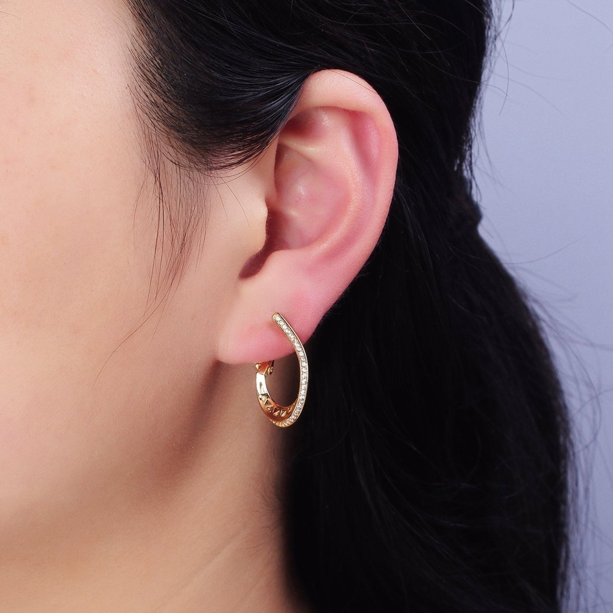 16K Gold Filled Triangle Filigree Micro Paved CZ Front-Facing Hinge Hoop Earrings in Gold & Silver | AD923 AD924