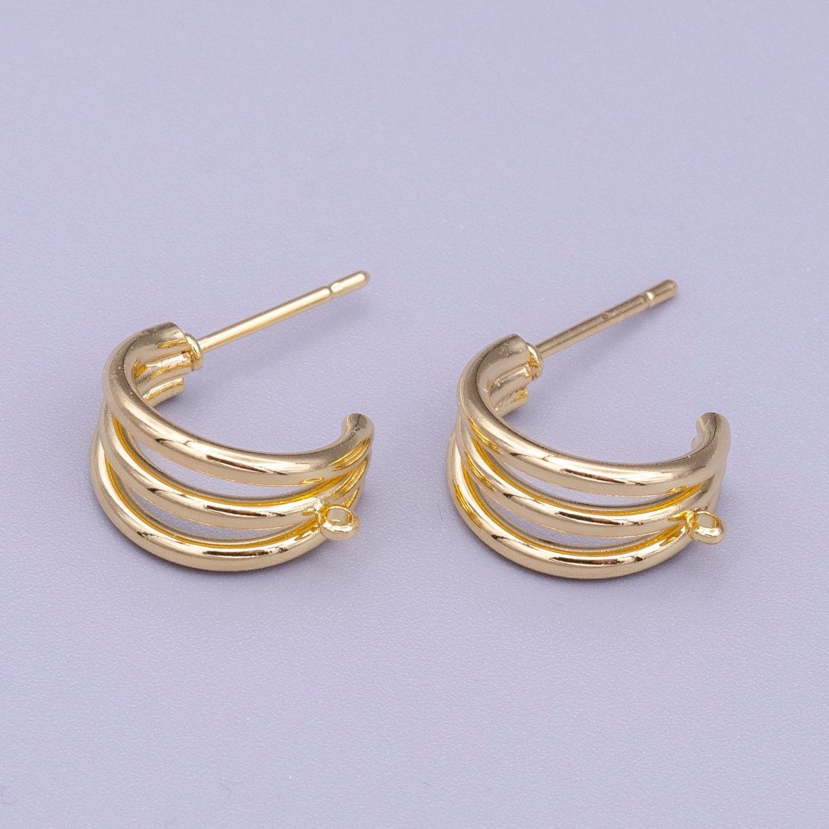 16K Gold Filled Triple Band Claw Open Loop C-Shaped Hoop Earrings Supply | Z-401