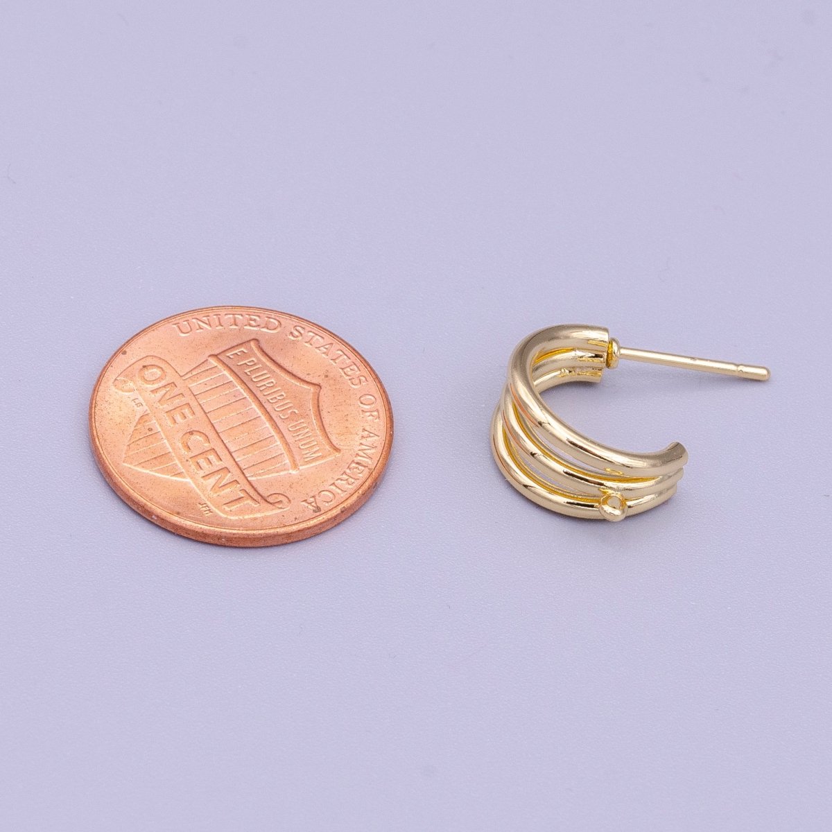 16K Gold Filled Triple Band Claw Open Loop C-Shaped Hoop Earrings Supply | Z-401