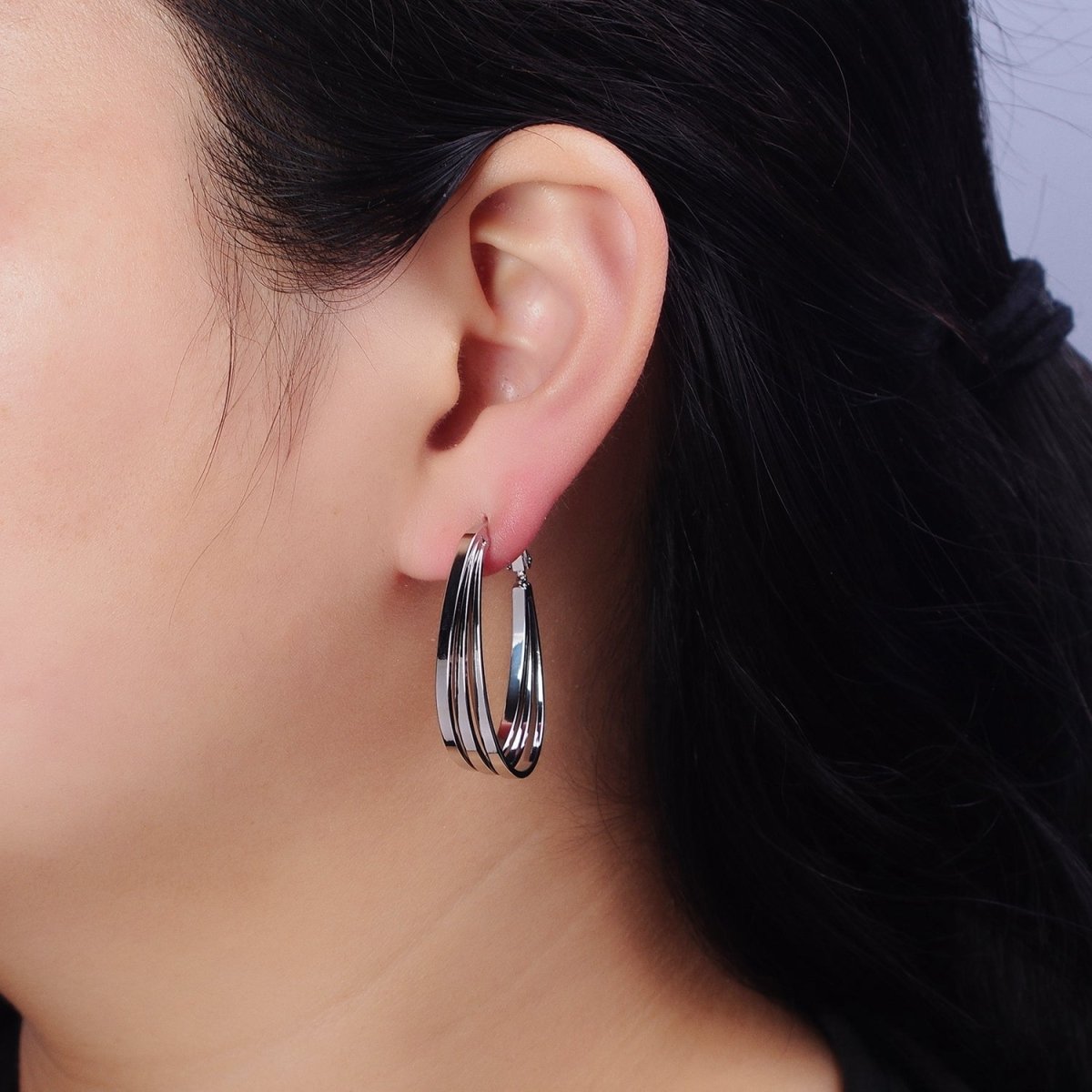 16K Gold Filled Triple Bar Oblong Geometric Hinge Hoop Earrings in Gold & Silver | AD879 AD880