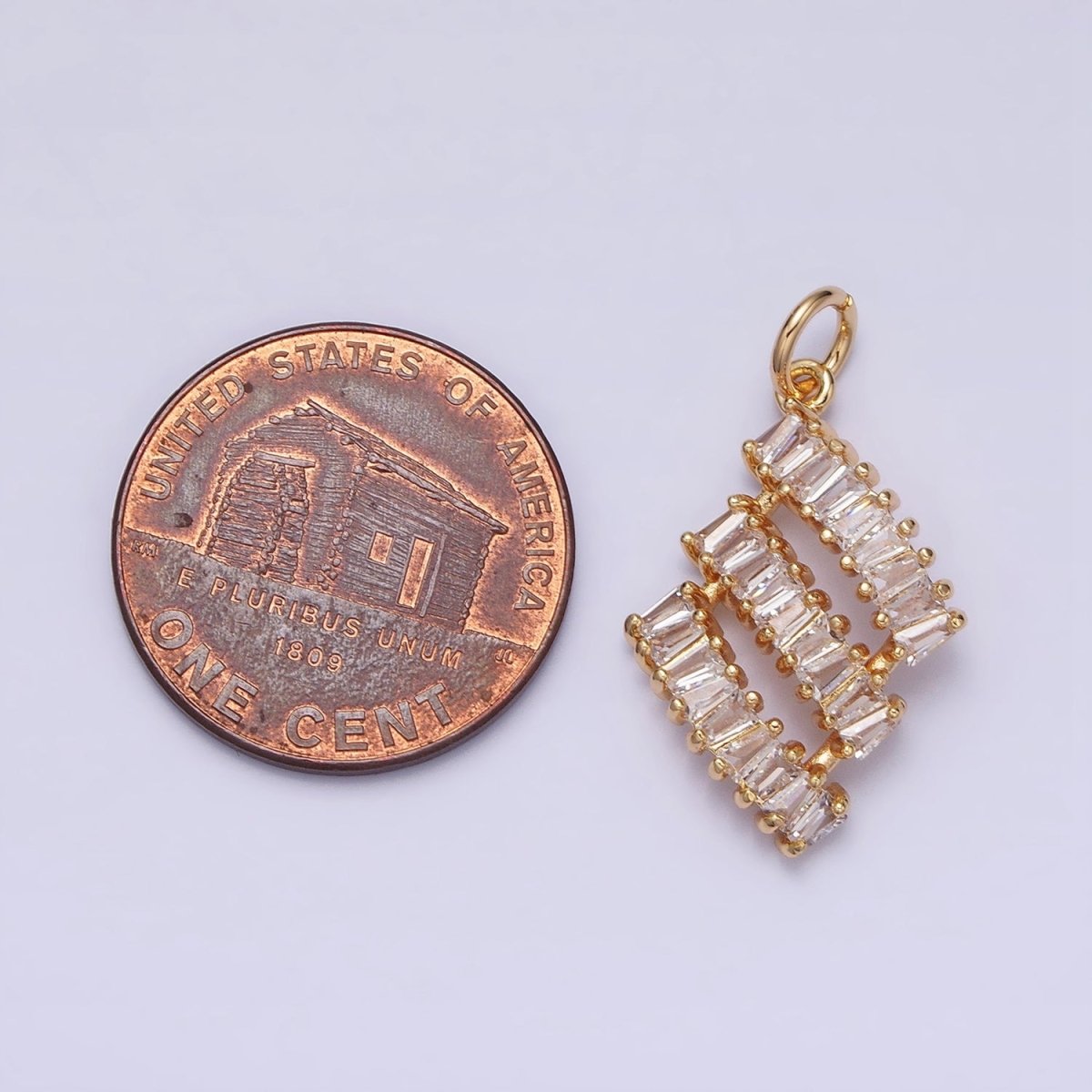 16K Gold Filled Triple Clear CZ Baguette Lined Add-On Charm in Gold & Silver | AC1197 AC1198