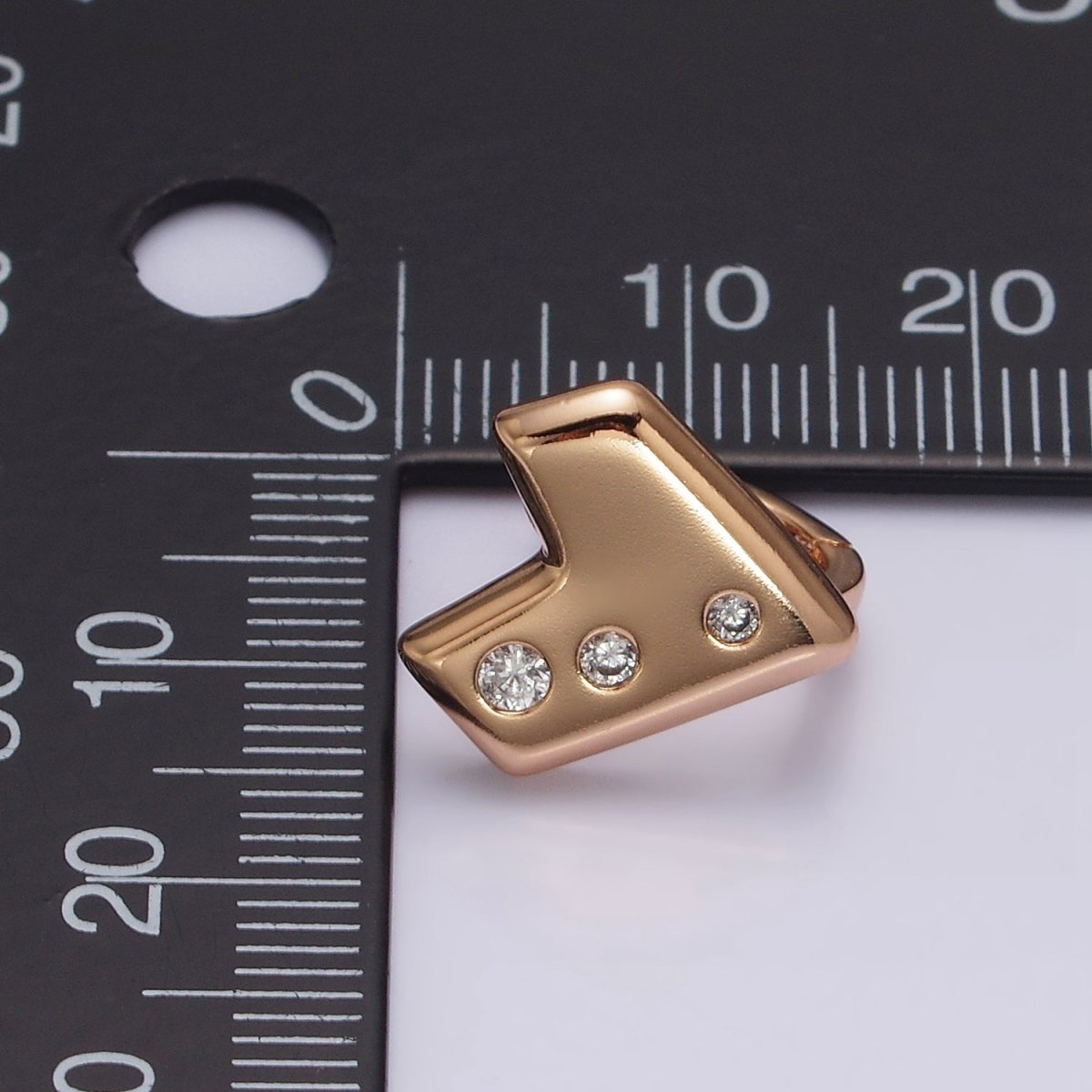 16K Gold Filled Triple Clear CZ Geometric Heart 12mm Cartilage Huggie Earrings  | AE817