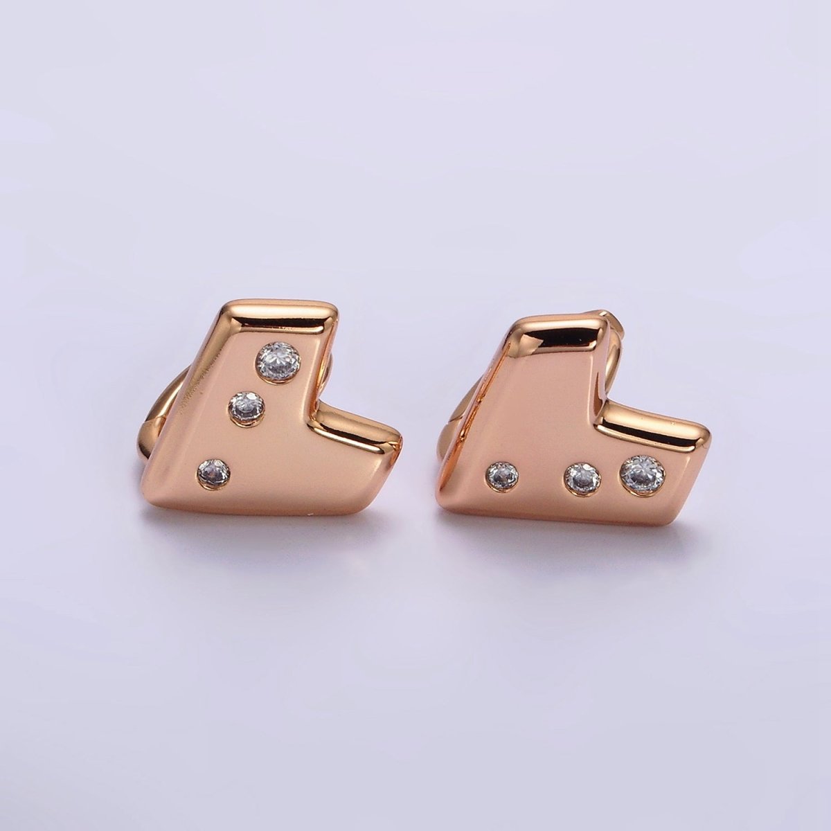 16K Gold Filled Triple Clear CZ Geometric Heart 12mm Cartilage Huggie Earrings  | AE817