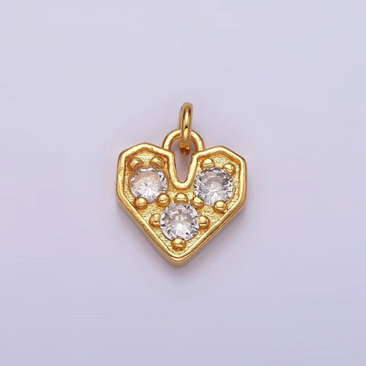 16K Gold Filled Triple Clear CZ Heart Add-On Charm | AC848