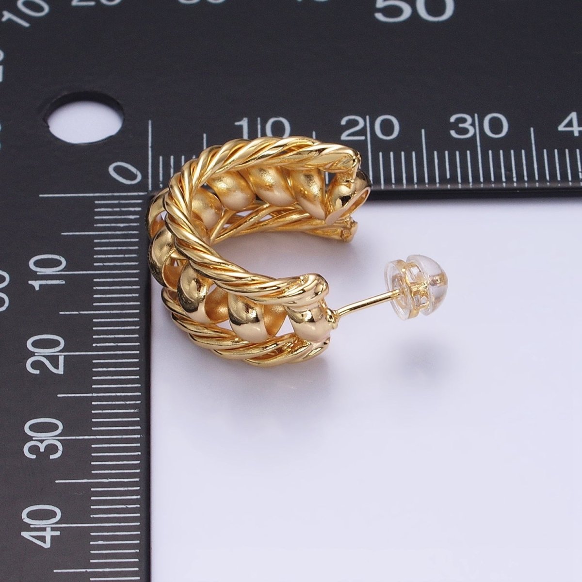 16K Gold Filled Triple Croissant Twist Spiral C-Shaped Stud Earrings in Gold & Silver | AD881 AD882