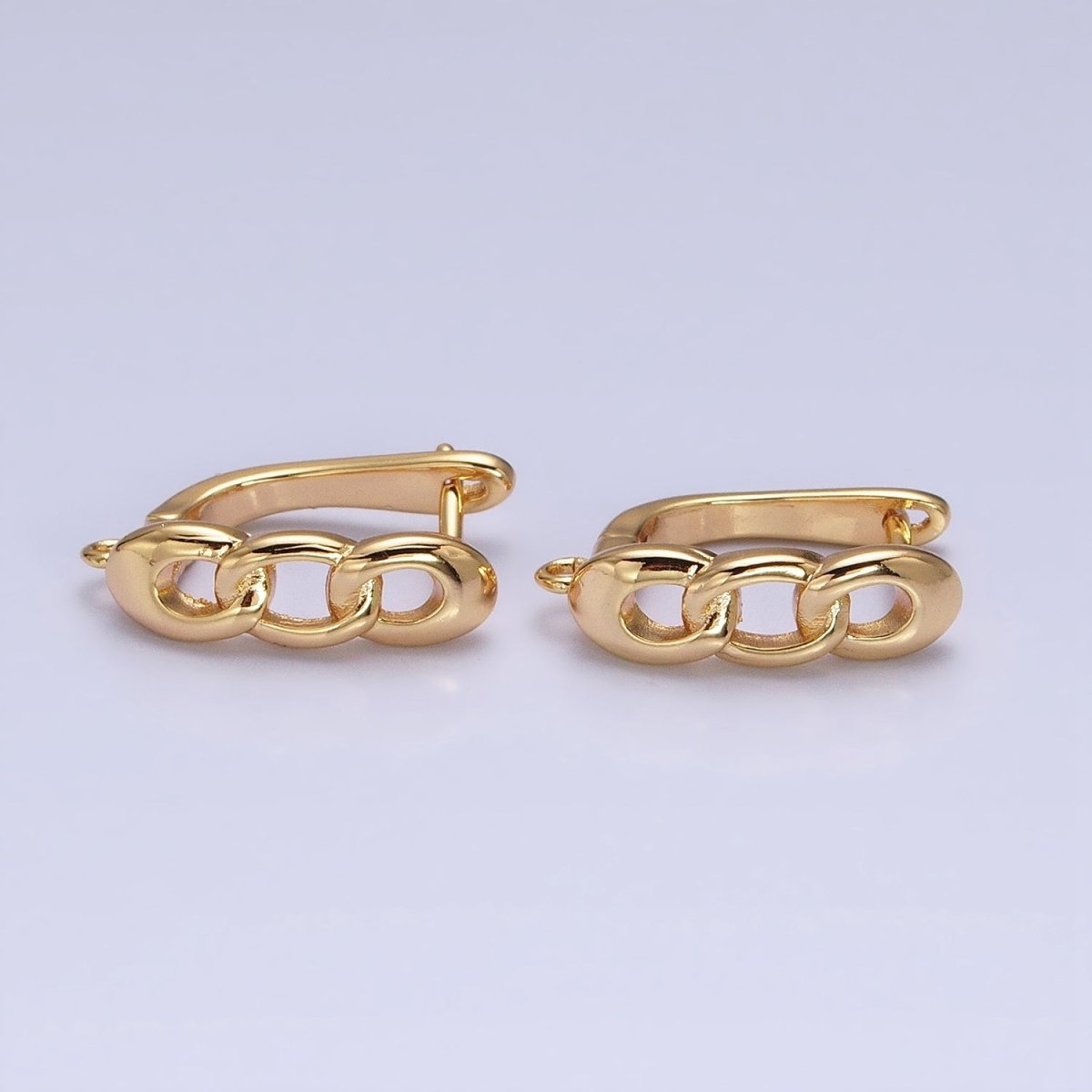 16K Gold Filled Triple Curb Link Open Loop English Lock Earrings Supply in Silver & Gold | Z-282 Z-375