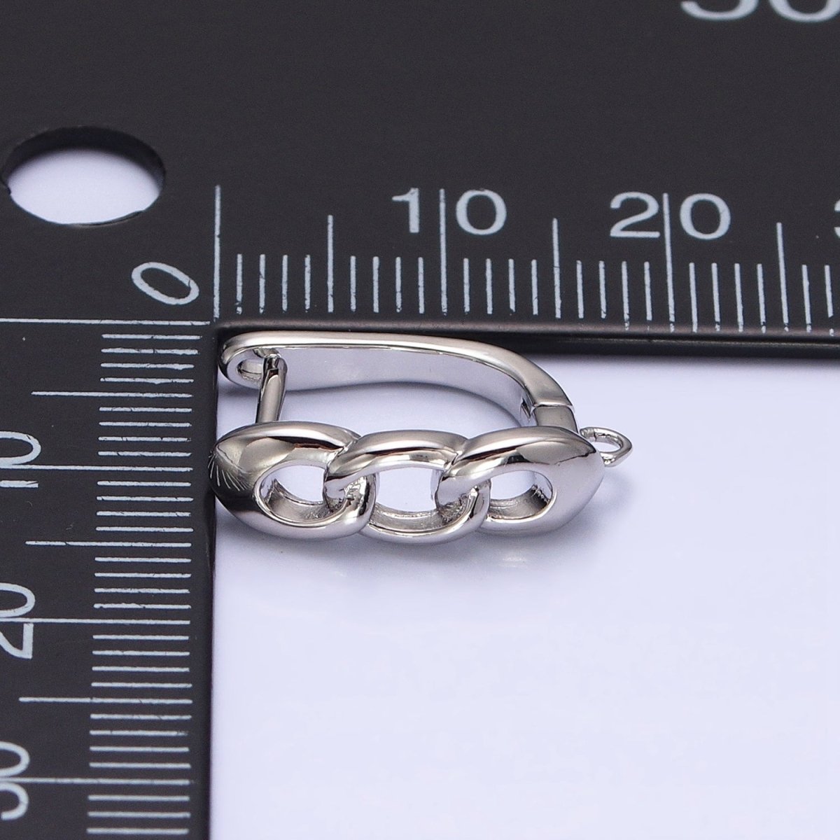 16K Gold Filled Triple Curb Link Open Loop English Lock Earrings Supply in Silver & Gold | Z-282 Z-375