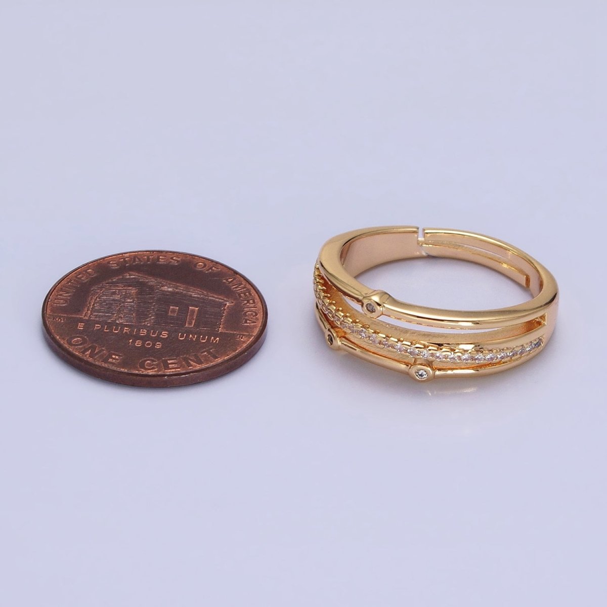 16K Gold Filled Triple Micro Paved CZ Clear Dotted Dainty Ring in Gold & Silver | O-1896 O-1897