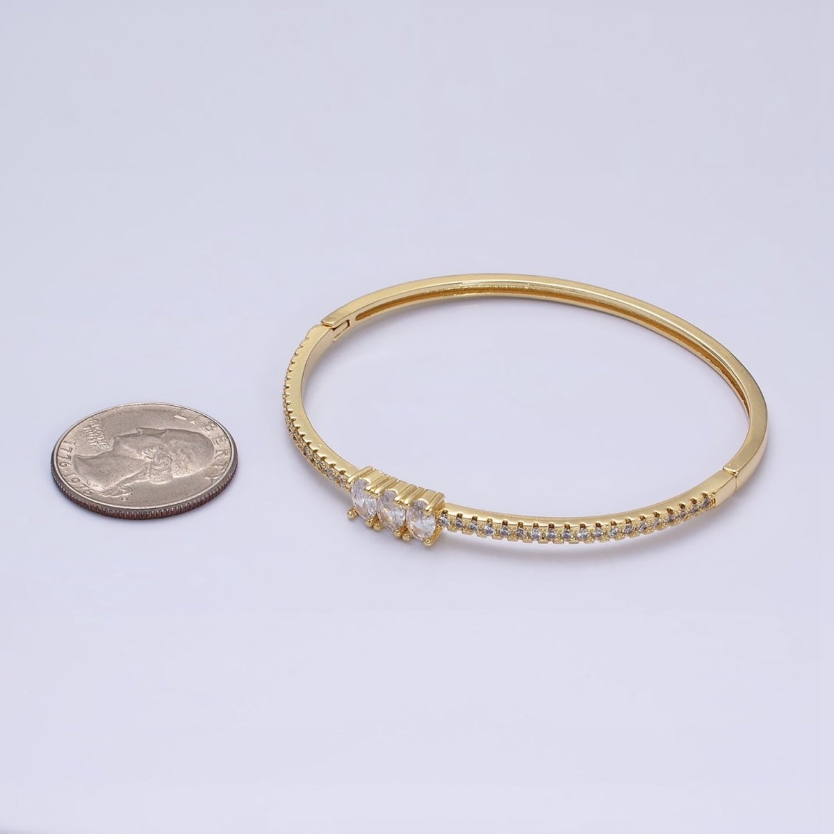 16K Gold Filled Triple Oval CZ Micro Paved CZ Stackable Hinge Bangle Bracelet | WA-1756 Clearance Pricing