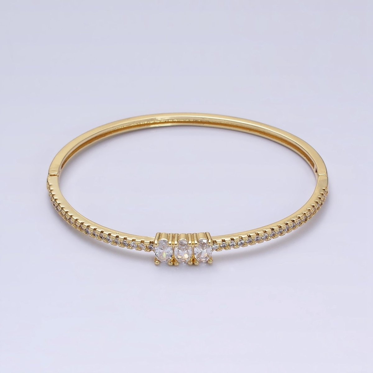 16K Gold Filled Triple Oval CZ Micro Paved CZ Stackable Hinge Bangle Bracelet | WA-1756 Clearance Pricing
