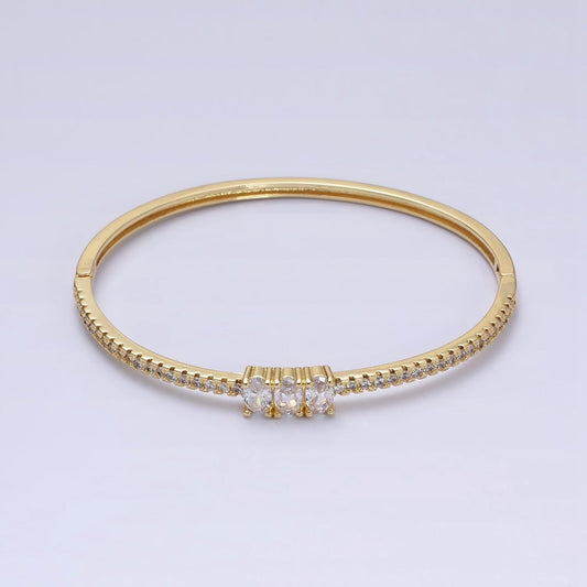 16K Gold Filled Triple Oval CZ Micro Paved CZ Stackable Hinge Bangle Bracelet | WA-1756 Clearance Pricing