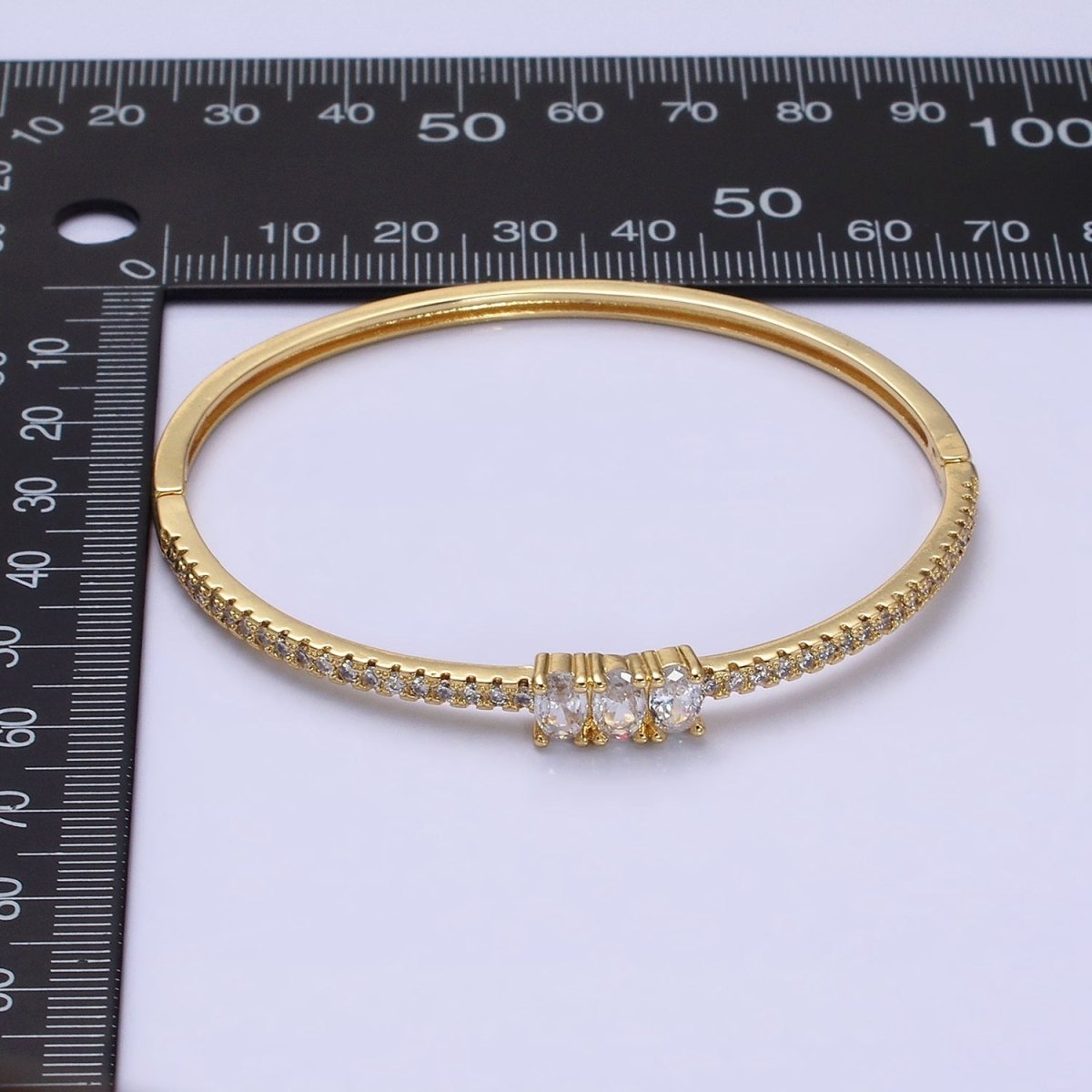 16K Gold Filled Triple Oval CZ Micro Paved CZ Stackable Hinge Bangle Bracelet | WA-1756 Clearance Pricing