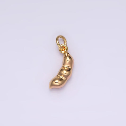 16K Gold Filled Triple Peapod Peanut Geometric Curved Minimalist Mini Add-On Charm | AG108