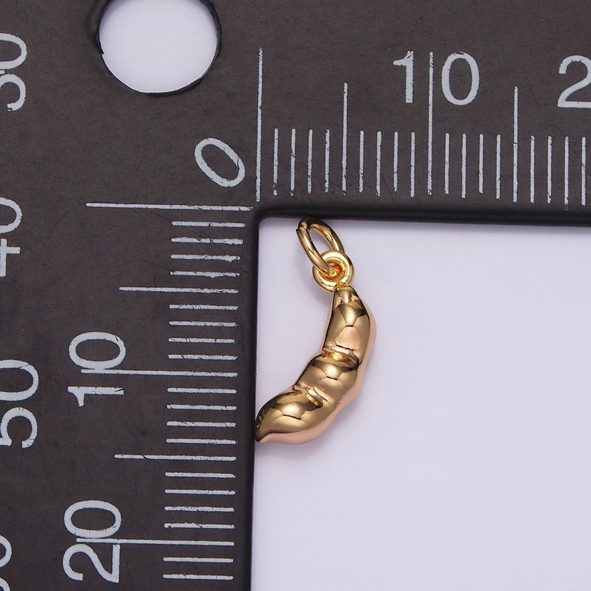 16K Gold Filled Triple Peapod Peanut Geometric Curved Minimalist Mini Add-On Charm | AG108
