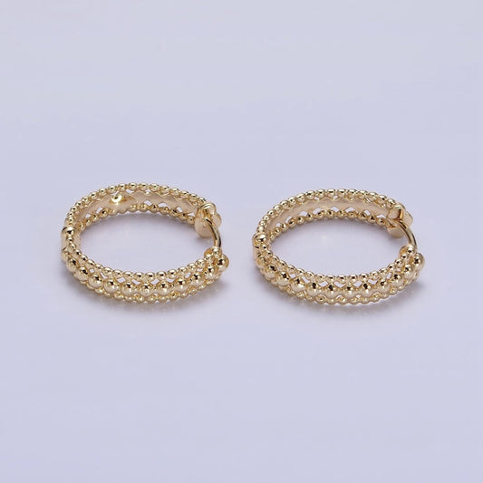 16K Gold Filled Triple Round Beaded Bubble Band 17mm Hoop Earrings | AD1355