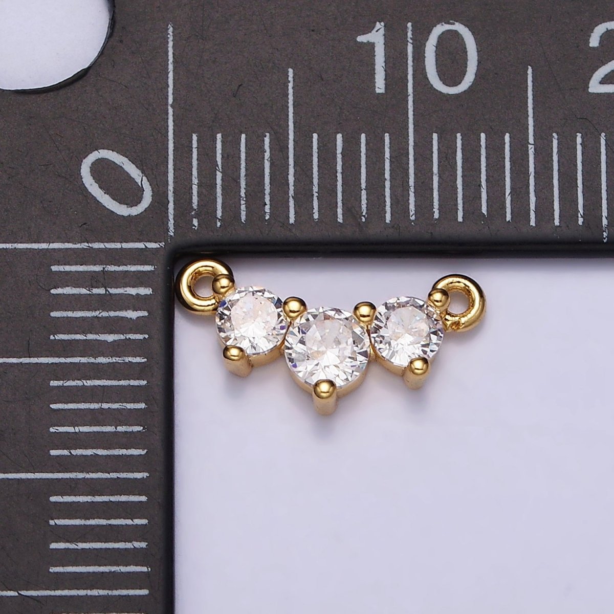 16K Gold Filled Triple Round Clear CZ Lined 12.8mm Connector | Y-893