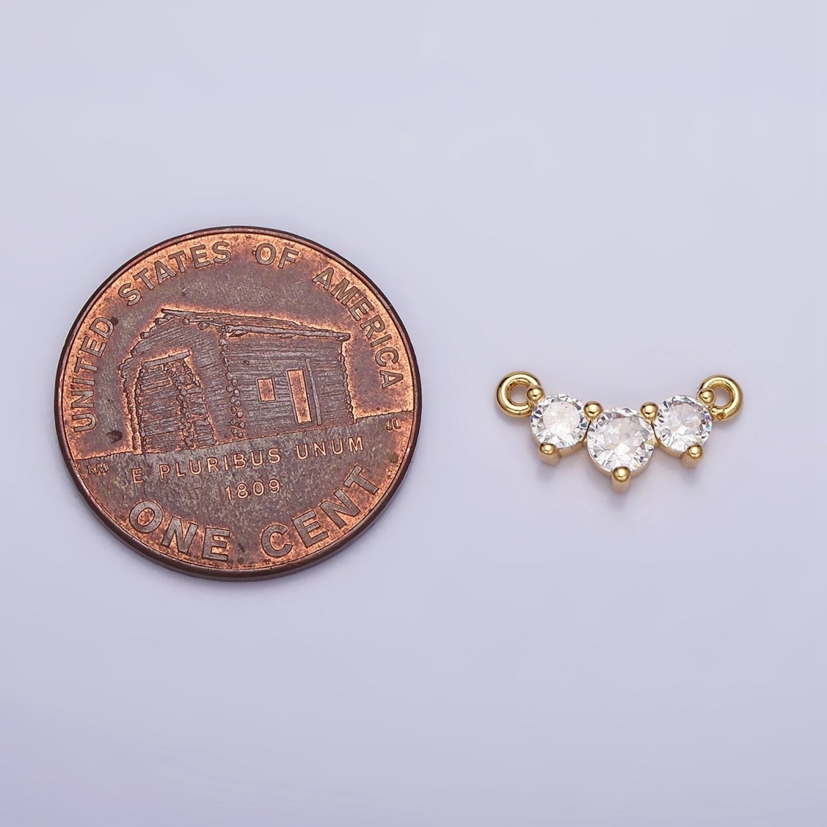 16K Gold Filled Triple Round Clear CZ Lined 12.8mm Connector | Y-893