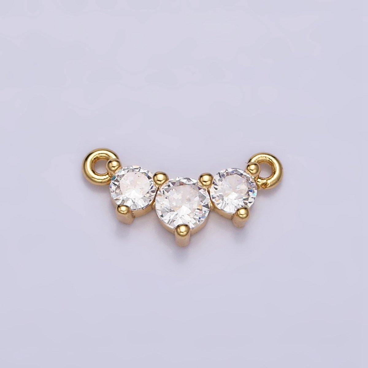 16K Gold Filled Triple Round Clear CZ Lined 12.8mm Connector | Y-893